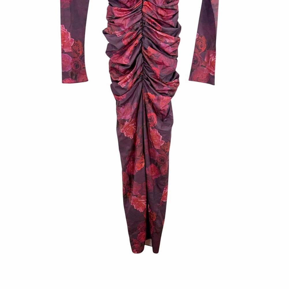 HOUSE OF CB Lanetta Romantic Floral Maxi Dress XS Roses long Sleeves Ruched $255 - Picture 10 of 12